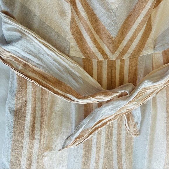 Anthropologie Savannah Jumpsuit Stripe Linen Tan White Neutral Wide Crop Leg 14 - Picture 12 of 16